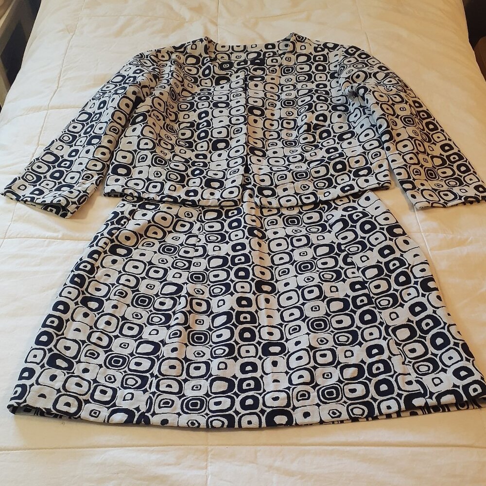 Vintage Mod Geometric Pattern Jacket and Skirt Suit